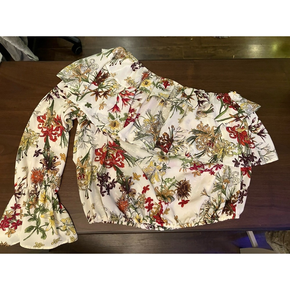 Eri + Ali Floral Blouse Small Bell Sleeve Anthropologie Botanical Top
